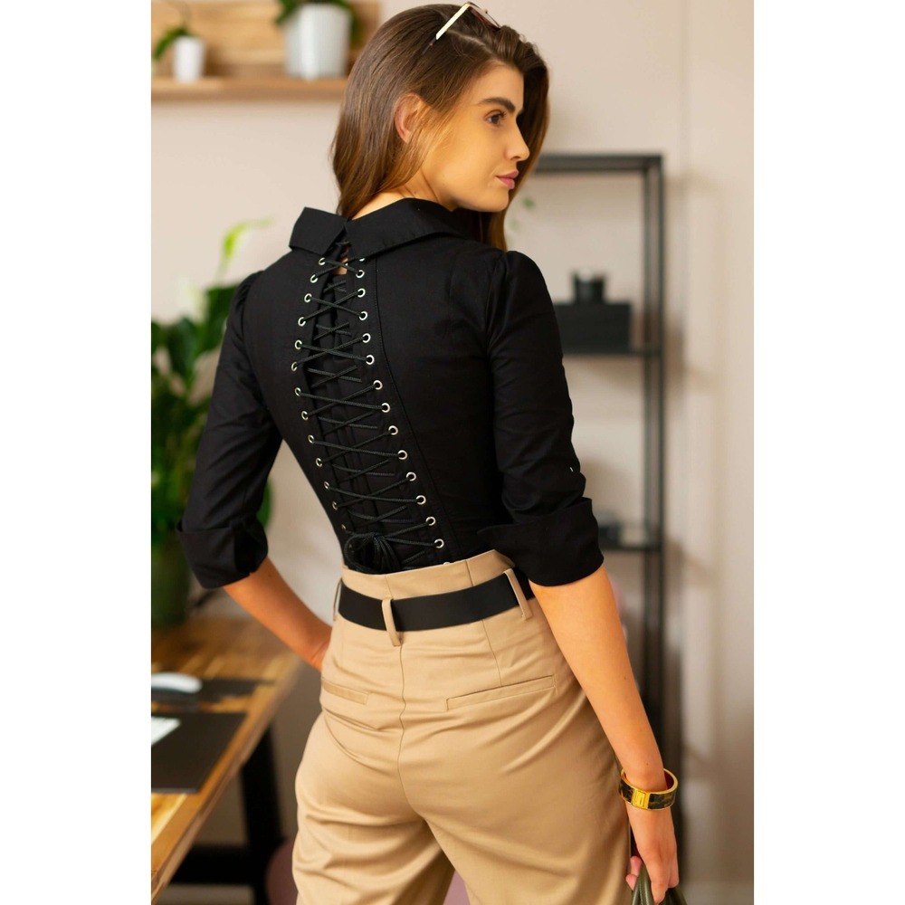 Corset Shirt Black Size 36 Waist Steel Boned Corset Story Overbust Cord Lace New